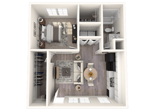 Floor plan for 1 bed, 1 bath, 650 sqft